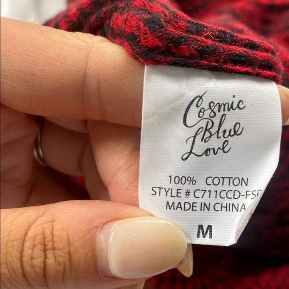 Cosmic Blue Love Plaid Red Shirt 100% Cotton - Picture 5 of 5